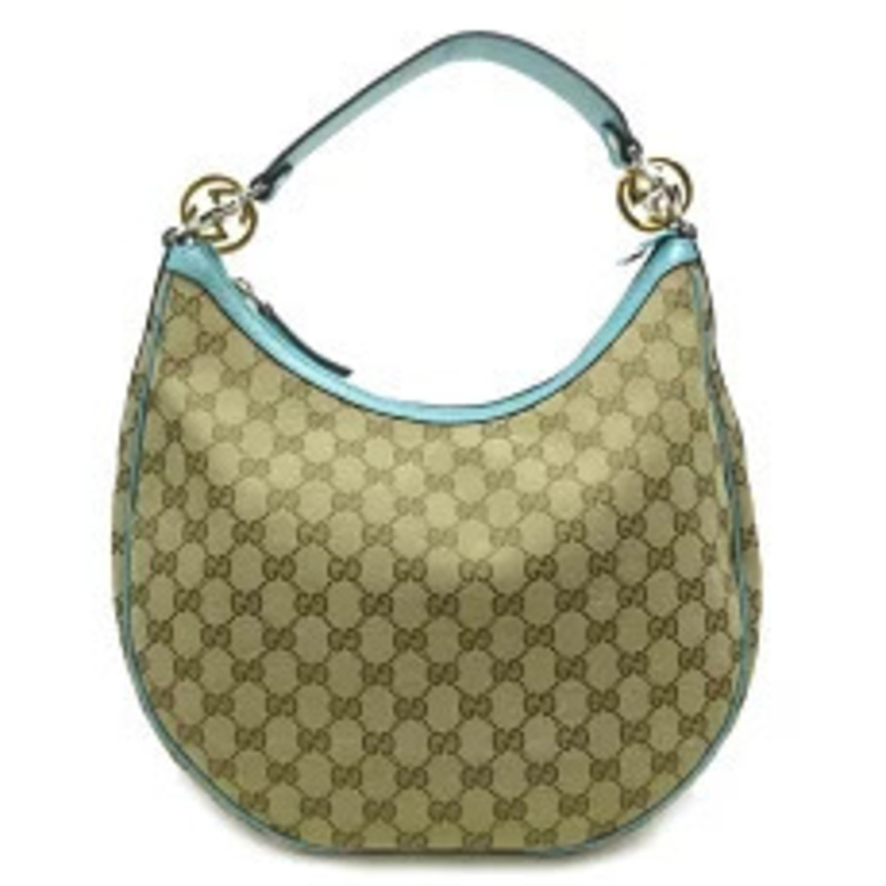 Gucci GG Twins Hobo Bag Shoulder Canvas Beige Metallic Blue
